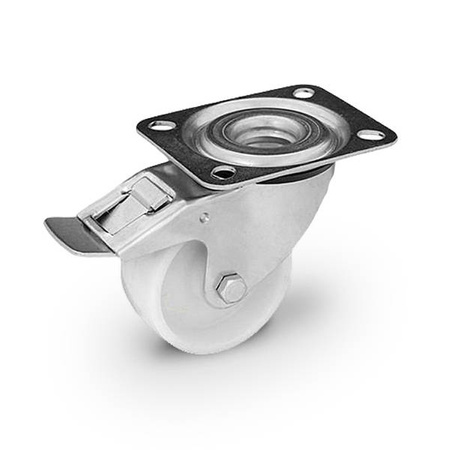 Zestaw kołowy nierdzewny skrętny z hamulcem KPX-POB 80S-HC z kołem poliamidowym. Nośność 200 kg / 80mm/ ślizgowe