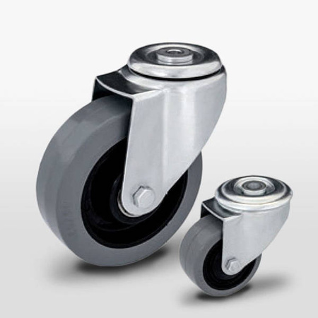 Zestaw kołowy skrętny KJE-POGES 200K1 z kołem gumowym piasta poliamid. Nośność 350 kg / 200mm/ kulkowe