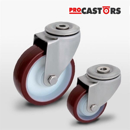 Zestaw kołowy skrętny nierdzewny KJX-POPUB 80K1 piasta poliamid bieżnik PU 150kg / 80mm / kulkowe