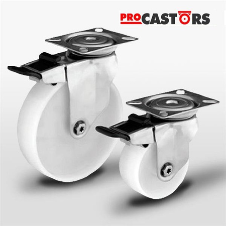 Zestaw kołowy nierdzewny skrętny z hamulcem SX075NATS-BK z kołem poliamidowym. Nośność 70 kg / 75mm/ ślizgowe