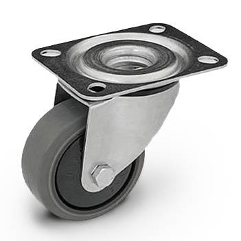 Kółko obrotowe skrętne KPE-WTE 80K1 transportowe z szarą gumą piasta polipropylenowa Nośność 90 kg / 80mm/ kulkowe