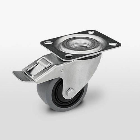 Zestaw kołowy skrętny z hamulcem KPE-POGES 100K1-HC z kołem gumowym piasta poliamid. Nośność 150 kg / 100mm/ kulkowe