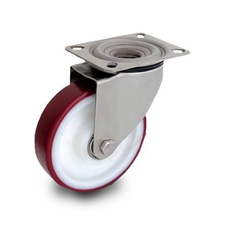 Zestaw kołowy skrętny nierdzewny KPX-POPUB 200XK piasta poliamid bieżnik PU 400kg / 200mm / kulkowe