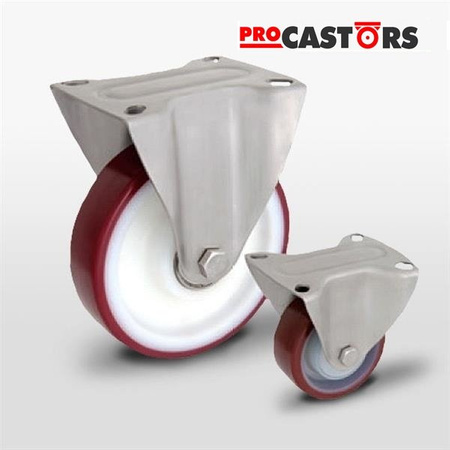 Zestaw kołowy stały nierdzewny TPX-POPUB 160XK piasta poliamid bieżnik PU 400kg / 160mm / kulkowe
