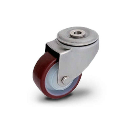 Zestaw kołowy skrętny nierdzewny KJX-POPUB 80K1 piasta poliamid bieżnik PU 150kg / 80mm / kulkowe