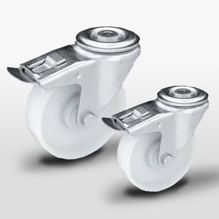 Koło poliamidowe skrętne z hamulcem KJM-POOB 125K1-HC z kołem poliamidowym. Nośność 300 kg / 125mm/ kulkowe