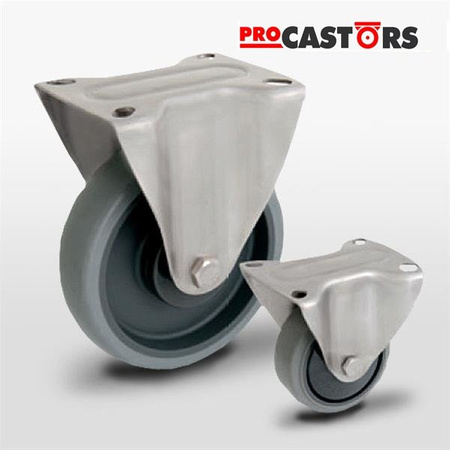 Zestaw kołowy nierdzewny stały TPX-WTE 100K1 z kołem polipropylenowym i gumową oponką. Nośność 100 kg / 100mm/ kulkowe