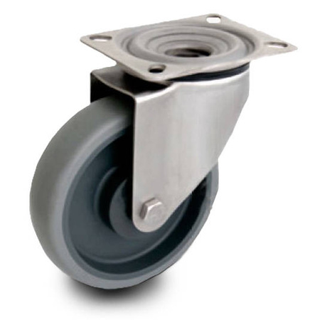 Zestaw kołowy nierdzewny skrętny KPX-WTE 200K1 z kołem polipropylenowym i gumową oponką. Nośność 220 kg / 200mm/ kulkowe