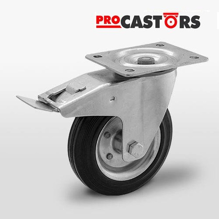 Zestaw kołowy skrętny z hamulcem CKPW-SG 160W-HC koło metalowo-gumowe stalowa piasta Nośność 150 kg / 160mm / wałeczkowe