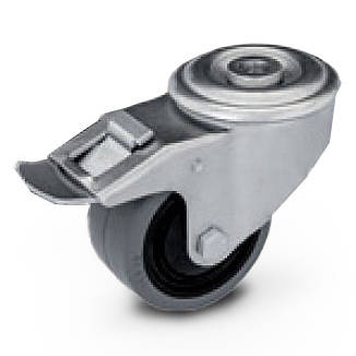 Zestaw kołowy skrętny z hamulcem KJE-POGES 80K1-HC z kołem gumowym piasta poliamid. Nośność 100 kg / 75mm/ kulkowe