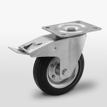 Zestaw kołowy skrętny z hamulcem CKPW-SG 160W-HC koło metalowo-gumowe stalowa piasta Nośność 150 kg / 160mm / wałeczkowe