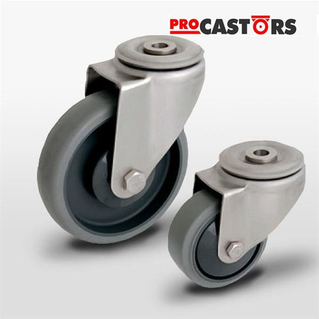 Zestaw kołowy nierdzewny skrętny KJX-WTE 80K1 z kołem polipropylenowym i gumową oponką. Nośność 90 kg / 80mm/ kulkowe