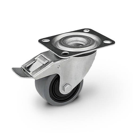 Zestaw kołowy skrętny z hamulcem KPE-POGES 100K1-HC z kołem gumowym piasta poliamid. Nośność 150 kg / 100mm/ kulkowe