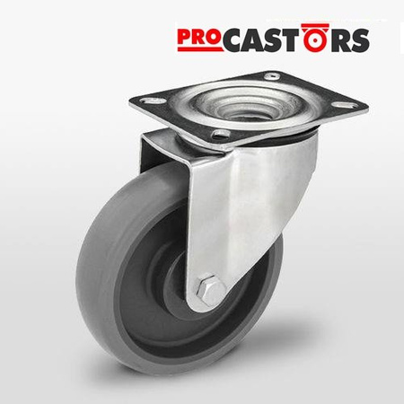 Kółko obrotowe skrętne KPE-WTE 125K1 transportowe przemysłowe z szarą gumą piasta polipropylenowa Nośność 120 kg / 125mm/ kulkowe