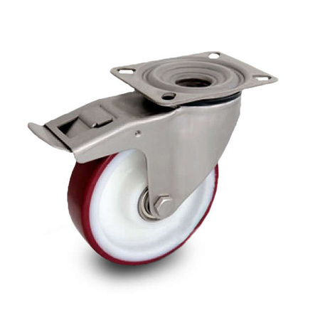 Zestaw kołowy skrętny nierdzewny z hamulcem KPX-POPUB 160XK-HC piasta poliamid bieżnik PU 400kg / 160mm / kulkowe
