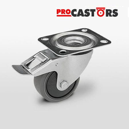 Kółko obrotowe skrętne z hamulcem KPE-WTE 100K1-HC transportowe przemysłowe z blokadą z szarą gumą piasta polipropylenowa Nośność 100 kg / 100mm/ kulkowe