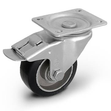 Kółko obrotowe z hamulcem KPM-ALGE 125K-HC przemysłowe transportowez kołem pełnym gumowym piasta aluminium. Nośność 220 kg / 125mm/ kulkowe