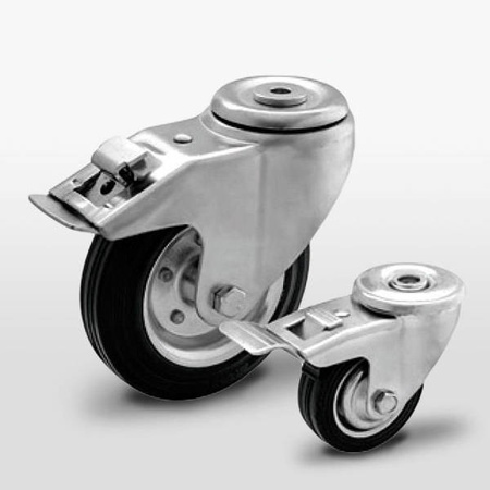 Zestaw kołowy skrętny z hamulcem KJE-SG 200W-HC koło gumowe stalowa piasta Nośność 230 kg / 200mm / wałeczkowe