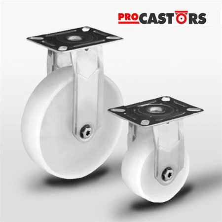 Zestaw kołowy nierdzewny stały SX100NATF z kołem poliamidowym. Nośność 90 kg / 100mm/ ślizgowe