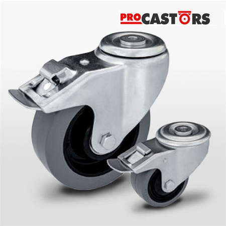 Zestaw kołowy skrętny z hamulcem KJE-POGES 80K1-HC z kołem gumowym piasta poliamid. Nośność 100 kg / 75mm/ kulkowe