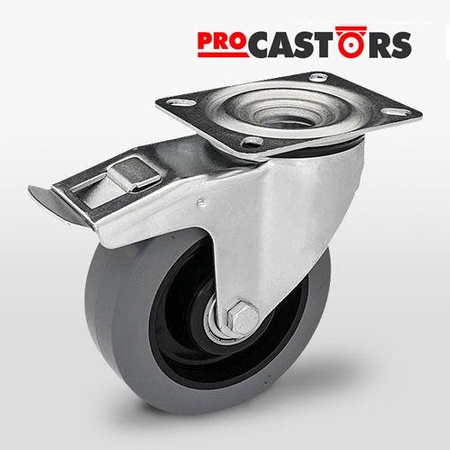 Zestaw kołowy skrętny KPM-POOGES 200K-HC z kołem gumowym piasta poliamid. Nośność 400 kg / 200mm/ kulkowe