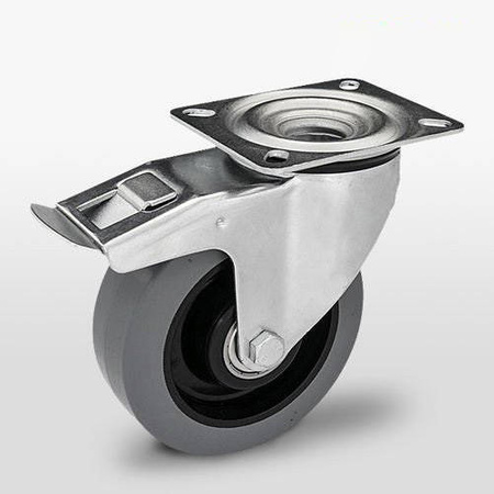 Zestaw kołowy skrętny z hamulcem KPM-POOGES 160K-HC z kołem gumowym piasta poliamid. Nośność 300 kg / 160mm/ kulkowe