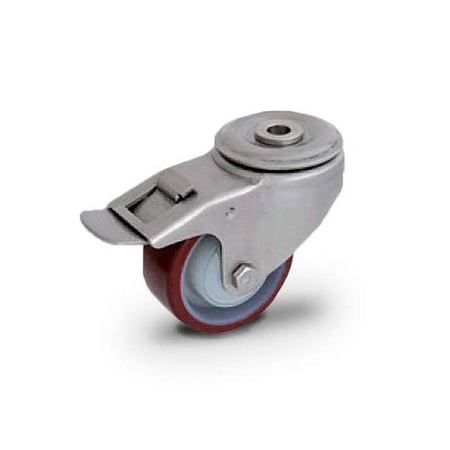 Zestaw kołowy skrętny nierdzewny z hamulcem KJX-POPUB 100K1-HC piasta poliamid bieżnik PU 200kg / 100mm / kulkowe