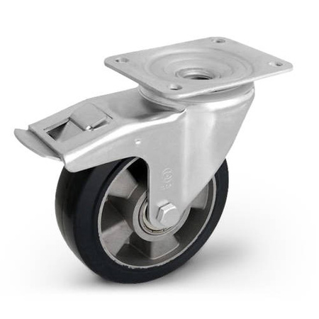 Koło transportowe z hamulcem KPM-ALGE 200K-HC obrotowe przemysłowe z kołem pełnym gumowym piasta aluminium. Nośność 400 kg / 200mm/ kulkowe