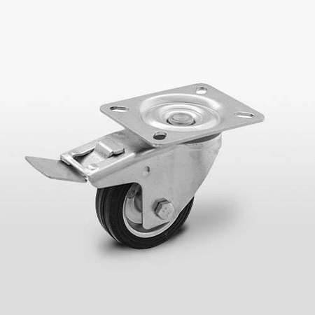 Zestaw kołowy skrętny z hamulcem CKPW-SG 100W-HC koło metalowo-gumowe stalowa piasta Nośność 70 kg / 100mm / wałeczkowe